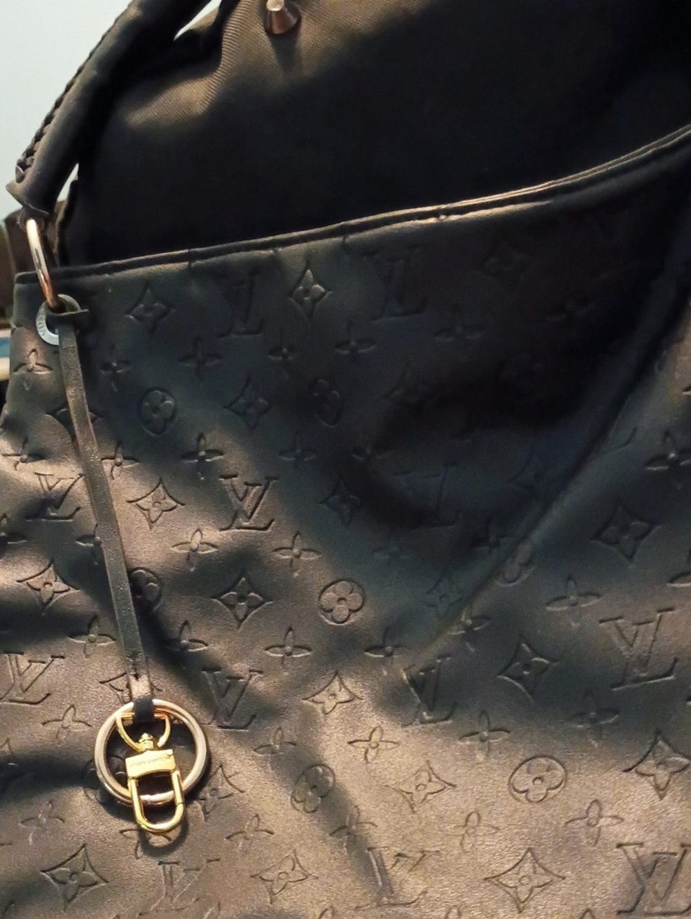 Louis Vuitton Black Embossed Monogram Shoulder Bag with Gold Hardware